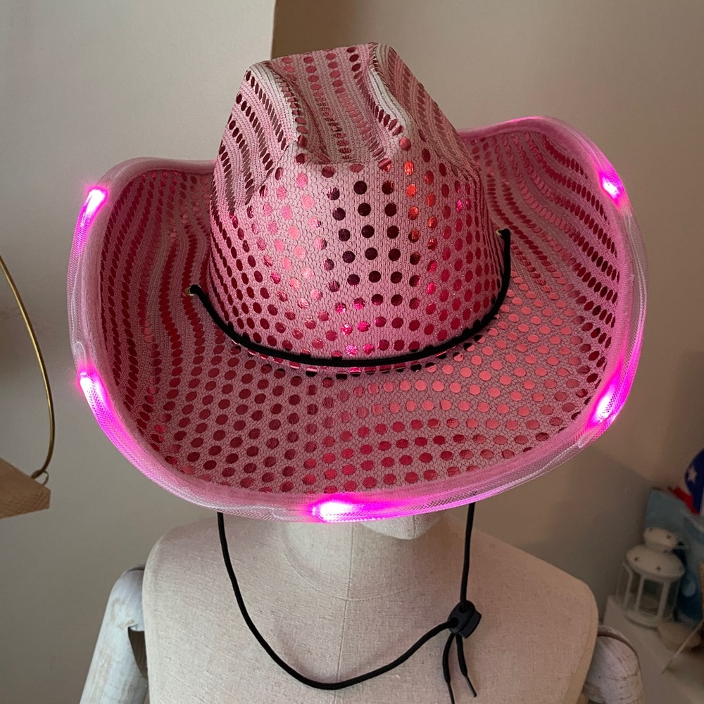 Pink sequin light up cowboy hat